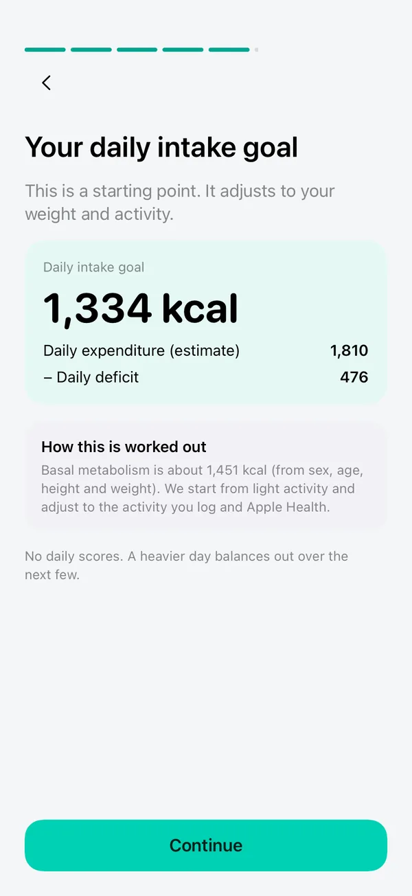 Onboarding daily goal screen showing how the goal is worked out